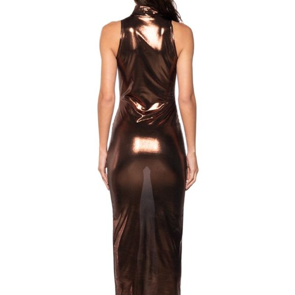 Xena Metallica: Brown Bronzer Stretch Mid Maxi Dress M - Picture 3 of 7
